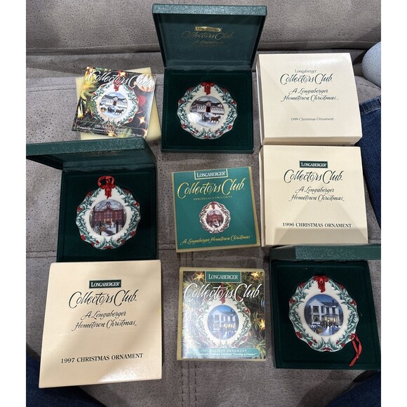 Longaberger Club Christmas China Ornaments THREE Set 1996, 1997, 1999  +Case - Picture 3 of 14